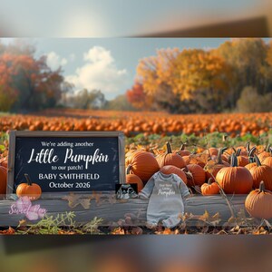 Faire-part de grossesse automne, cadeau de naissance pour Thanksgiving, modèle de carte numérique personnalisé personnalisé, ajout d'une petite citrouille au patch MODIFIABLE