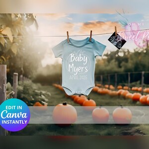 Faire-part de grossesse automne, faire-part de bébé citrouille, modèle de carte numérique personnalisé neutre personnalisé, Halloween bébé révéler