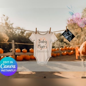 Faire-part de grossesse automne, faire-part de bébé citrouille, modèle de carte numérique personnalisé neutre personnalisé, Halloween bébé révéler