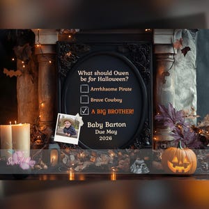 Faire-part de grossesse Halloween, bébé fantasmagorique, modèle de carte numérique personnalisé personnalisé, je suis un grand frère pour Halloween MODIFIABLE