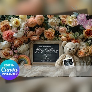 Faire-part de grossesse bébé arc-en-ciel, faire-part de bébé MODIFIABLE, modèle de carte numérique personnalisé personnalisé, choisi par mon frère ou ma sœur au paradis