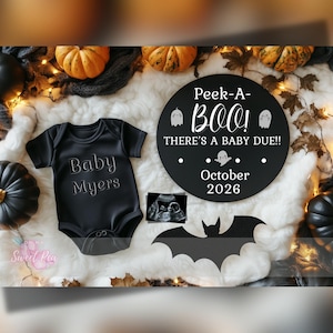 Faire-part de grossesse Halloween, bébé fantasmagorique, modèle de carte numérique personnalisé personnalisé, fantôme Peek A Boo Due MODIFIABLE