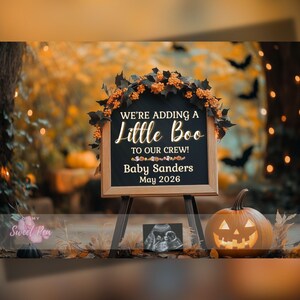 Faire-part de grossesse Halloween, bébé fantasmagorique, modèle de carte numérique personnalisé personnalisé, ajout d'un petit huard à l'équipage MODIFIABLE