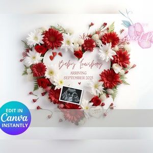 Faire-part de grossesse numérique pour la Saint-Valentin, faire-part de bébé amour, modèle de carte numérique personnalisé personnalisé, révélateur d'amour floral MODIFIABLE