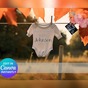 Faire-part de grossesse automne, faire-part de bébé automne, modèle de carte numérique personnalisé personnalisé, Halloween laisse tomber amoureux MODIFIABLE