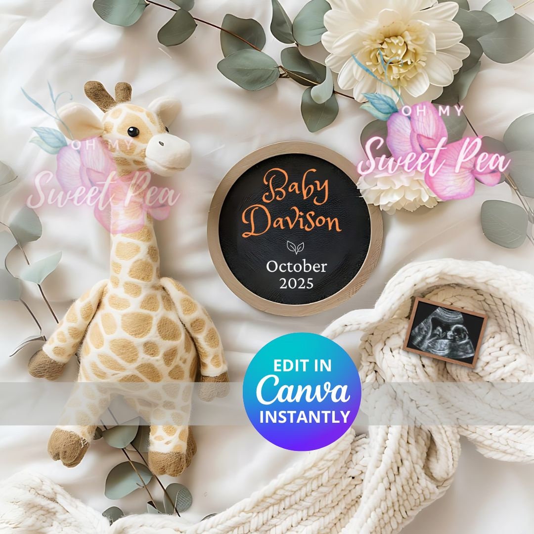 Giraffe Themed Pregnancy Announcement, Neutral Baby Announcement