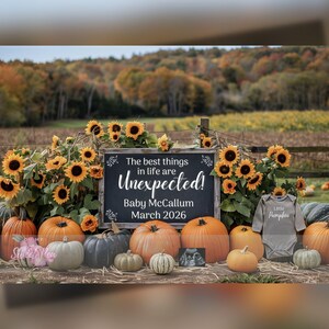Faire-part de grossesse automne, cadeau de naissance pour Thanksgiving, modèle de carte numérique personnalisé personnalisé, petite citrouille inattendue MODIFIABLE