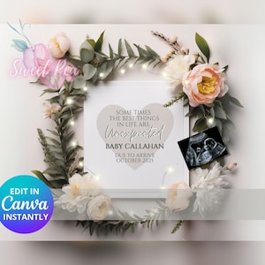 Faire-part de grossesse floral, bébé, modèle de carte numérique personnalisé personnalisé, les meilleures choses de la vie sont inattendues MODIFIABLE