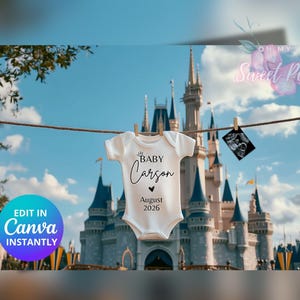 Magische Schwangerschaftsankündigung, digitale Babyankündigung, benutzerdefinierte personalisierte digitale Kartenvorlage, Magic Castle Theme Land World Park