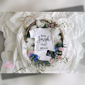 Faire-part de grossesse minimaliste, faire-part de bébé floral neutre, modèle de carte numérique personnalisé neutre, fleur naturelle MODIFIABLE