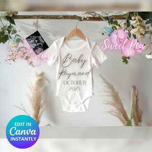 Faire-part de grossesse minimaliste, faire-part de bébé numérique floral neutre, modèle de carte numérique personnalisé neutre, bébé fleur naturelle