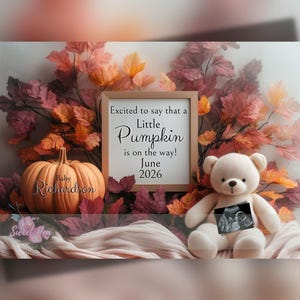 Faire-part de grossesse automne, faire-part de bébé automne, modèle de carte numérique personnalisé personnalisé, petite citrouille est en route MODIFIABLE