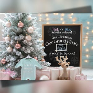 Faire-part de grossesse de Noël pastel, Révélation de bébé de vacances, modèle de carte numérique personnalisé personnalisé, rose ou bleu We're Due Grand Finale