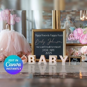 Tanz-Babyankündigung - personalisierte Schwangerschaftsankündigungsvorlage - Ballerina-Thema Geschlecht offenbaren - rosa Tippy Toes und Tappy Füße