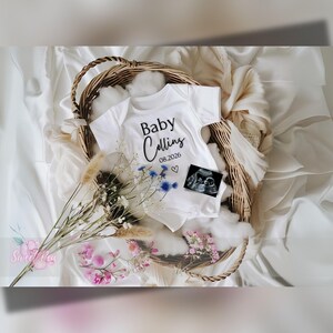 Faire-part de grossesse minimaliste, faire-part de bébé floral neutre, modèle de carte numérique personnalisé neutre, fleur naturelle MODIFIABLE