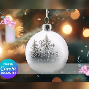 Ornement de faire-part de grossesse de Noël, bébé minimaliste neutre neutre personnalisé sur le thème des fêtes, modèle de carte numérique personnalisé MODIFIABLE