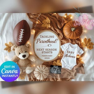 Faire-part de grossesse football, faire-part de naissance pour la parentalité, modèle de carte numérique personnalisé personnalisé, révélation de bébé automne
