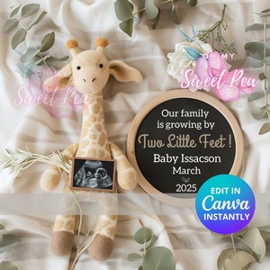 Faire-part de grossesse sur le thème de la girafe, faire-part de bébé neutre, modèle de carte numérique personnalisé personnalisé, MODIFIABLE sur le thème des animaux de zoo