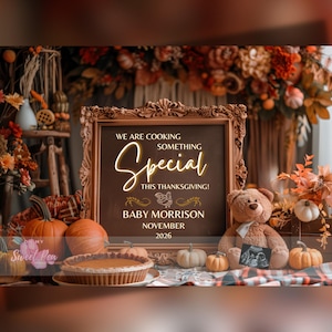 Faire-part de grossesse pour Thanksgiving, Révélation de bébé pour l'automne, Modèle de carte numérique personnalisé personnalisé, Cuisine quelque chose de spécial MODIFIABLE