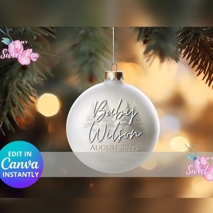 Ornement de faire-part de grossesse de Noël, bébé minimaliste neutre neutre personnalisé sur le thème des fêtes, modèle de carte numérique personnalisé MODIFIABLE