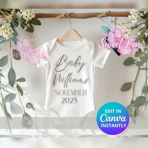 Faire-part de grossesse minimaliste, faire-part de bébé numérique floral neutre, modèle de carte numérique personnalisé neutre, bébé fleur naturelle