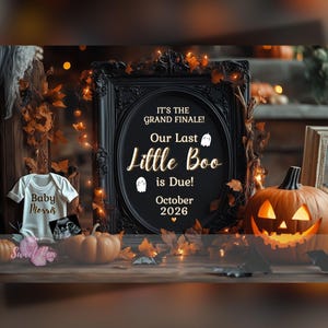 Faire-part de grossesse Halloween, bébé fantasmagorique, modèle de carte numérique personnalisé personnalisé, GRAND FINALE Our Last Little Boo MODIFIABLE