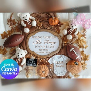 Faire-part de grossesse football, faire-part de bébé pour une équipe de petits joueurs, modèle de carte numérique personnalisé personnalisé, bébé automne