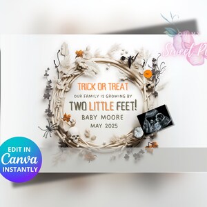 Faire-part de grossesse Halloween, des bonbons ou un sort pour bébé, modèle de carte numérique personnalisé PCustom automne citrouille MODIFIABLE