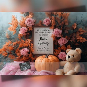 Faire-part de grossesse automne, faire-part de bébé automne, modèle de carte numérique personnalisé personnalisé, feuilles d'Halloween qui tombent dans les airs MODIFIABLES