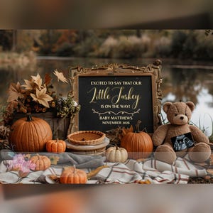 Faire-part de grossesse automne, cadeau de naissance pour Thanksgiving, modèle de carte numérique personnalisé personnalisé, petite dinde automne arrivée MODIFIABLE