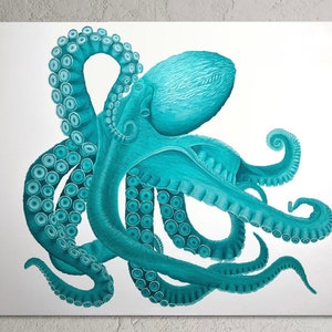 Octopus Acrylic Painting, Ocean Animal Art, Print of Original, Aquatic Decor, minimalist Decor, Otohime the Octopus, Reflections by Megan