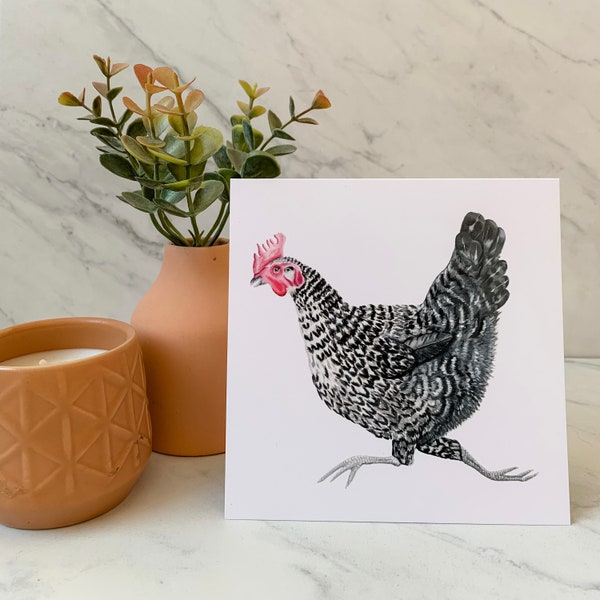 Hen Greeting Card, 5x5 Greeting Card, Modern Farmhouse Art, Square, Kitchen Decor, Chicken Decor, Henrietta the Hen, Reflections by Megan