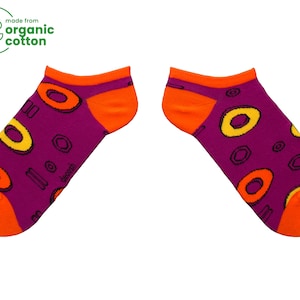 Circle Pattern Organic Cotton Ankle Socks - Orange and Purple