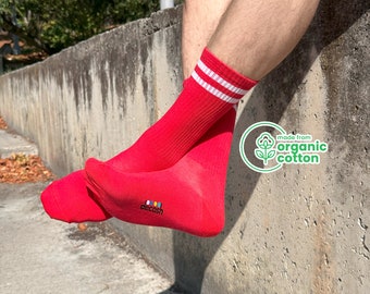 6 pares de calcetines deportivos de algodón orgánico: calcetines deportivos rojos de rayas