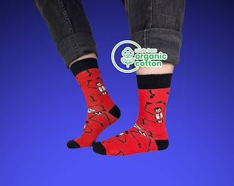 Organic Cotton Halloween Skeleton Dance Socks - Spooky Style for the Season - Orange Socks for Men and Women - Custom Casual Unisex Socks