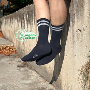 6 Pairs Organic Cotton Crew Socks: Navy Athletic Sport Socks