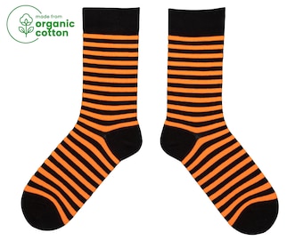 Calcetines de Halloween con rayas naranjas: calcetines unisex de algodón orgánico