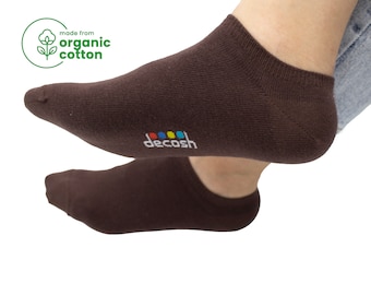 5 pares de calcetines tobilleros de algodón orgánico marrón: calcetines deportivos unisex de corte bajo.