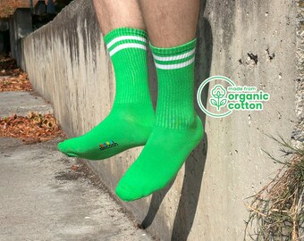 6 pares de calcetines deportivos de algodón orgánico: calcetines deportivos de rayas verdes