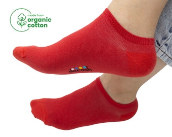 5 pares de calcetines tobilleros de algodón orgánico rojo: calcetines deportivos unisex de corte bajo.