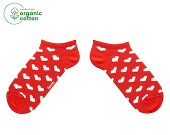 Chaussettes rouges coeurs - Chaussettes basses Saint-Valentin en tricot de coton bio