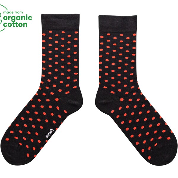 Organic Cotton Valentine's Day Socks Black with Red Polka Dots - Eco-Friendly and Soft Gift for Your Loved One