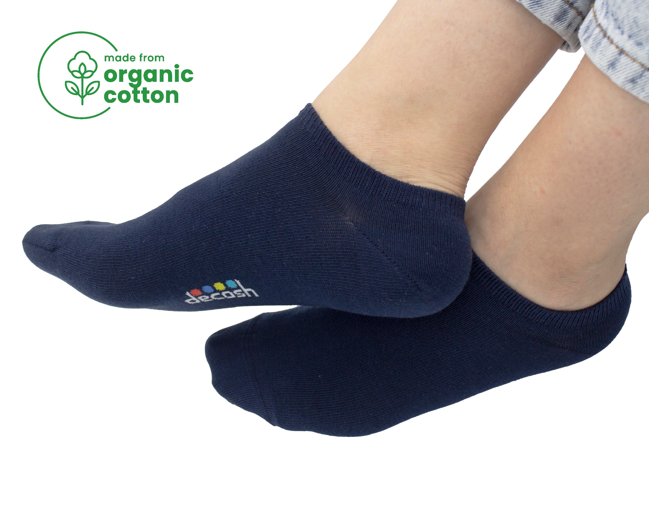 5 Pairs Navy Organic Cotton Ankle Socks: Unisex Low Cut