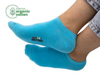 5 pares de calcetines tobilleros unisex de algodón orgánico color turquesa.