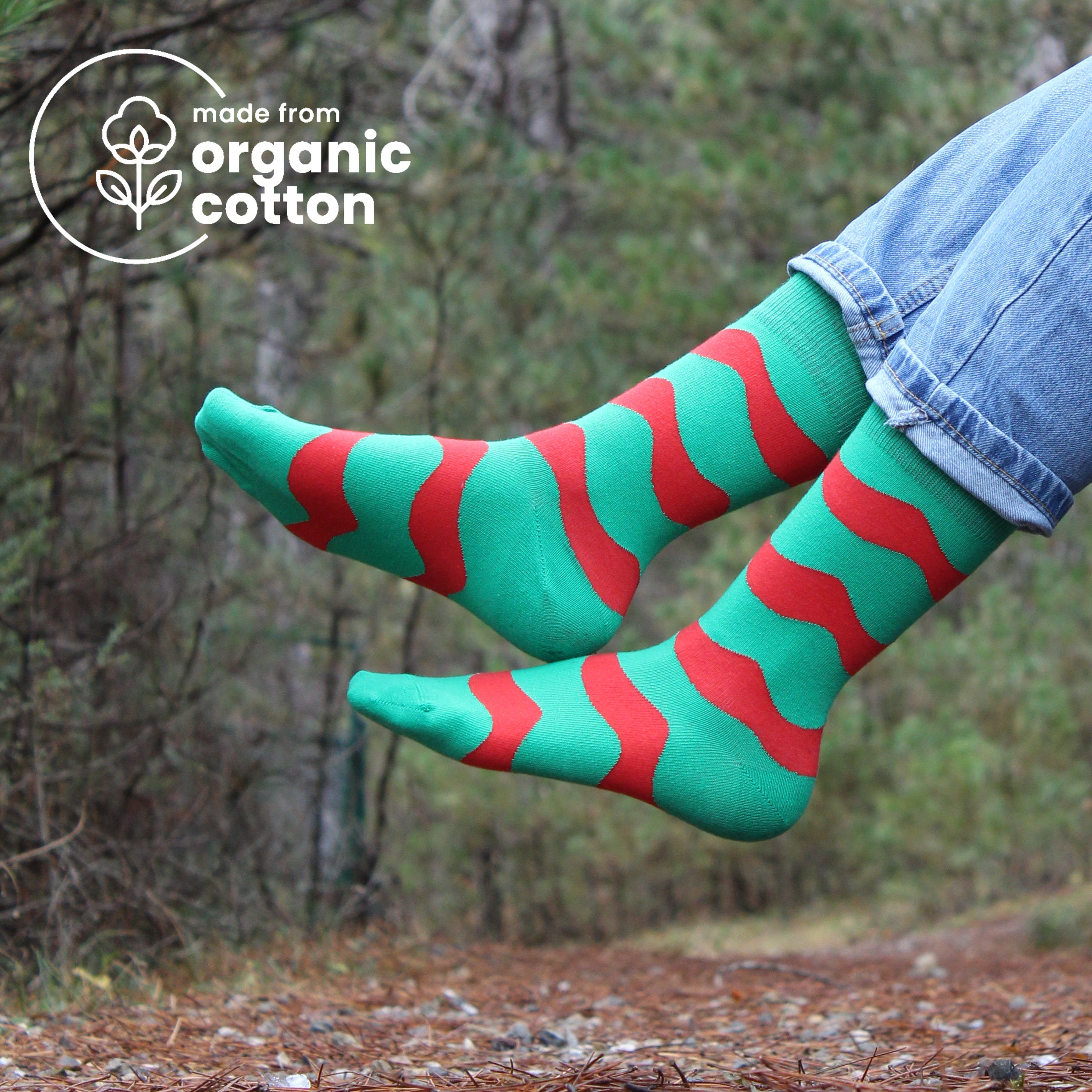Striped Organic Cotton Christmas Socks - Green and Red, Unisex