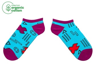 XOX Pattern Colorful Low Cut Socks - Ankle Women's Daily Socks - Organic Cotton Casual Socks - Cute Ladies Sock - Fall and Winter Socks