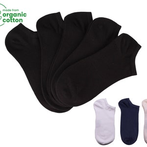 5 Pairs Low Cut Organic Socks for Sneaker Basic Organic Warm Socks Black Ankle Socks Set of 5 Casual Sport Socks Fall Cozy Socks image 1