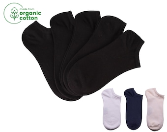 5 Pairs Low Cut Organic Socks for Sneaker - Basic Organic Warm Socks - Black Ankle Socks Set of 5 - Casual Sport Socks - Fall Cozy Socks