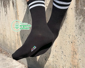 6 paires de chaussettes de sport en coton bio : chaussettes noires à rayures