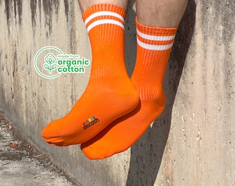 6 pares de calcetines deportivos de algodón orgánico - Calcetines de tubo a rayas naranjas
